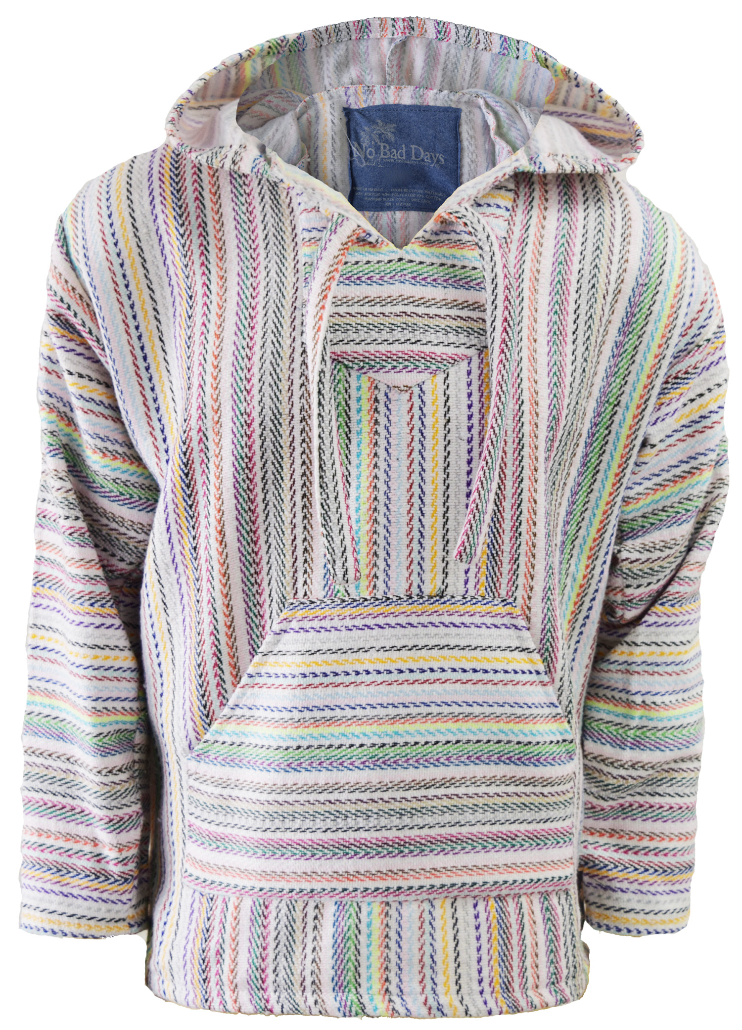 NBDBHWRMS No Bad Days Baja Hoodie - White Rainbow Mini Stripe